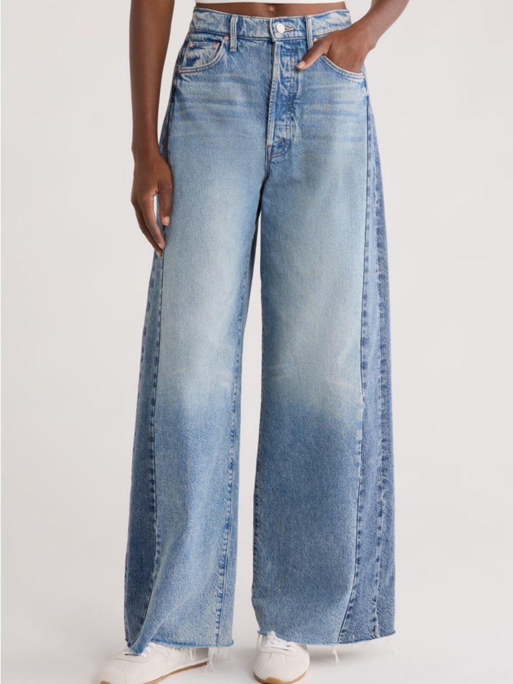 BNWT MOTHER Pipe dream button snap high waist fray hem wide leg jeans